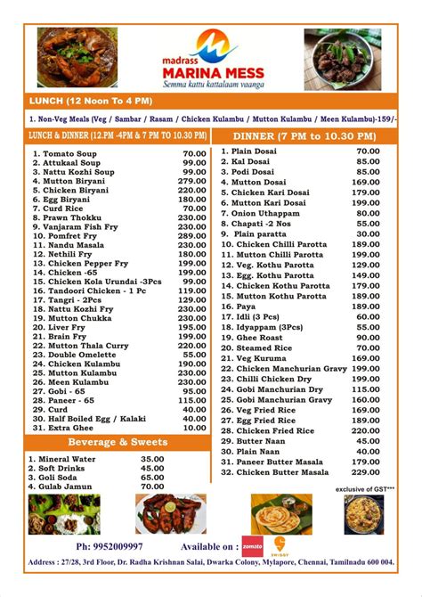 Madrass Marina Mess Menu Menu For Madrass Marina Mess Mylapore Chennai Chennai