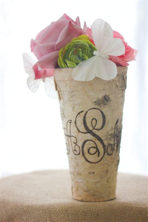 Personalized Rustic Birch Bark Wedding Vase By IslaGreyDesigns 19 00