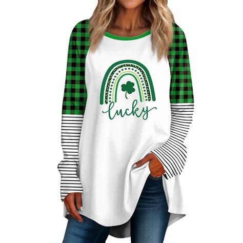 Dndkilg Womens St Patricks Sweatshirt Long Sleeve Shamrock Clover Lucky