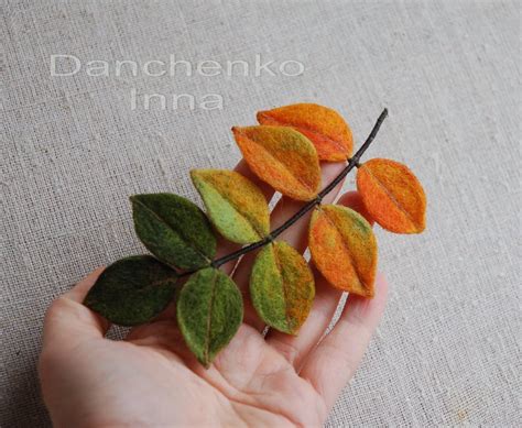 Autumn Leaf Felted Leaf Brooch Felt Leaf Orange Yellow Green Etsy