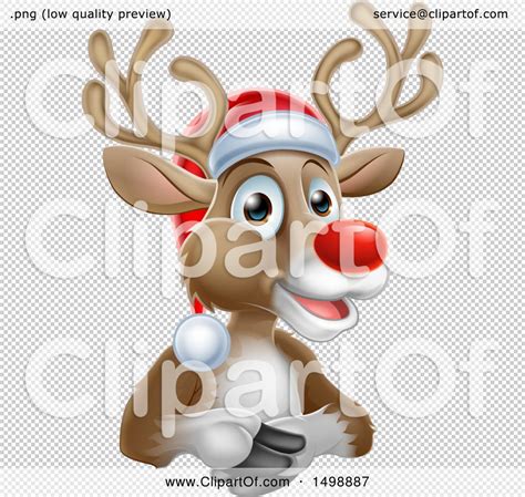 Clipart Of A Happy Red Nosed Reindeer Wearing A Christmas Santa Hat