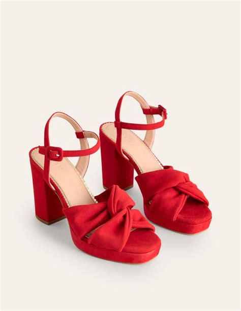 Twist Front Heeled Platforms Red Suede Boden Uk