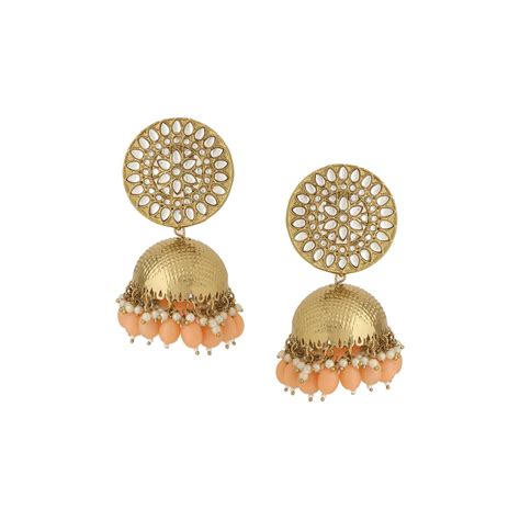 Viraasi Gold Plated Pink Pearl Kundan Big Jhumka Earrings For Women And