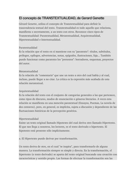 Docx El Concepto De Transtextualidad Segun Gerard Genette Dokumen Tips