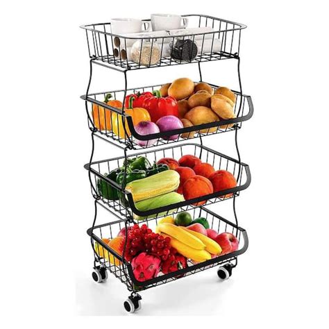 Fruit Vegetable Storage Basket For Kitchen Tier Stackable Metal Wire