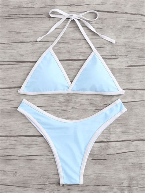 Shop Contrast Piping Bikini Set Online Shein Offers Contrast Piping