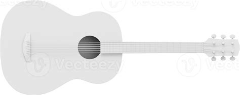 White Acoustic Guitar Front View 3d Rendering Png Icon On