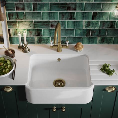 Thomas Denby Windsor Belfast 1 Bowl Gloss White Ceramic Kitchen Sink 595 X 460mm Tap Warehouse