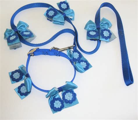 DOG COLLARS CUSTOM ... Blue satin bows with felt flower accents - don't ...