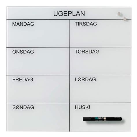 Naga Magnetisk Glas Ugetavle Dansk X Cm Hvid Daarbak Redoffice A S