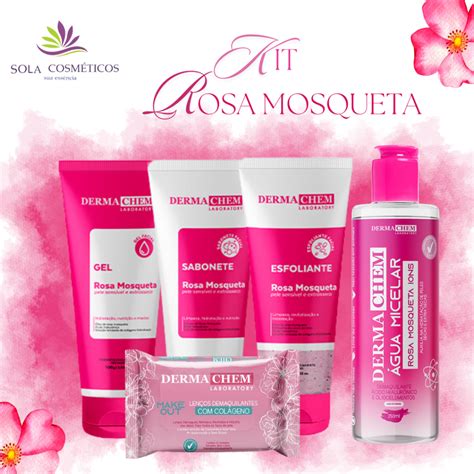 Kit Rosa Mosqueta Gua Micelar Sabonete Gel Esfoliante Gel