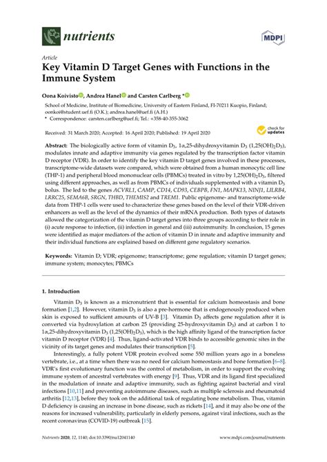 PDF Key Vitamin D Target Genes With Functions In The Immune System