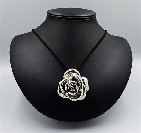 Large Sterling Silver Electroformed Rose Pendant With Necklace