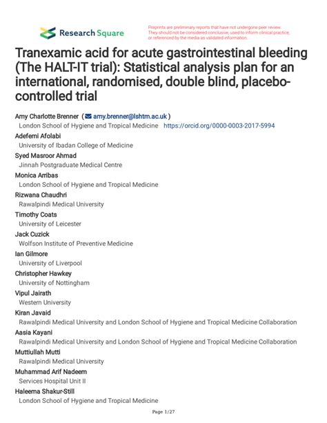 PDF Tranexamic Acid For Acute Gastrointestinal Bleeding The HALT IT