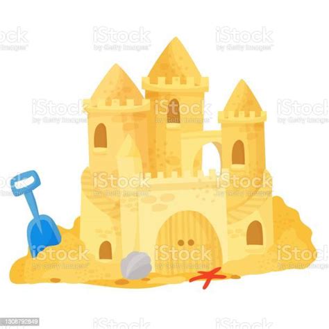 Sand Castle On The Beach Vector Illustration Isolated On White