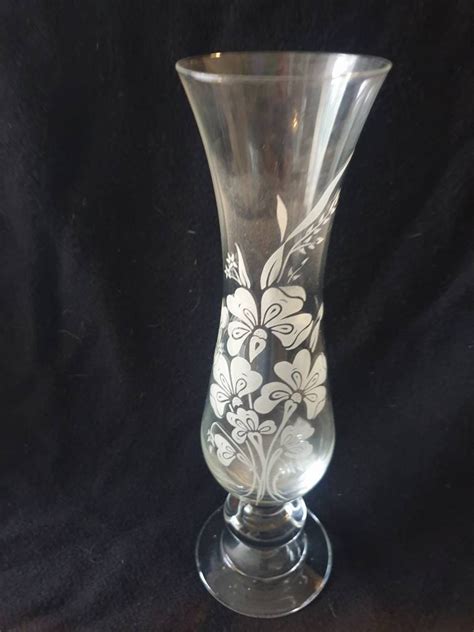 Clear Glass Vase Hour Glass Shaped Vase Etched Glass Vase Etsy