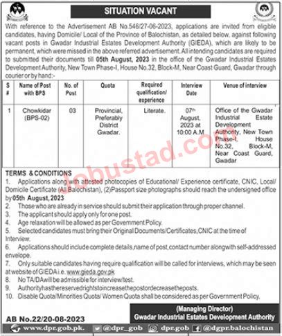 Gwadar Industrial Estates Development Authority GIEDA Jobs July 2023