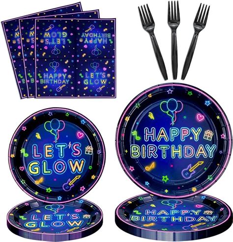 Amazon 160 Pack Neon Party Supplies Glow Tableware Set Glow Party