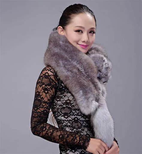 Luxury Silver Real Fox Fur Scarf For Women And Men 2016 Winter Warm Long Natural Long Fox Fur