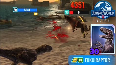 Lvl 30 Fukuiraptor 1st Battles On Nublar Shores Jurassic World Alive 3 0 30c Pvp Youtube