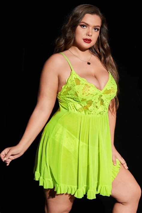 Plus Size Neon Nights Chemise Plus Size Neon Lingerie Dress