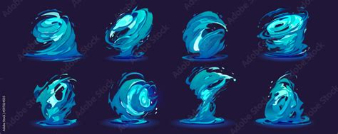 Vettoriale Stock Cartoon Sprite Sheet Of Water Tornado Animation Set On