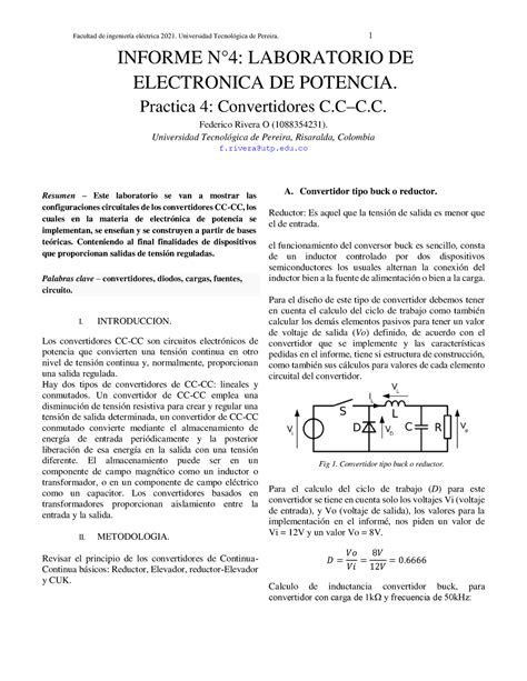 Informe 4 Lab De Electronica De Potencia Practica 4 Convertidores C