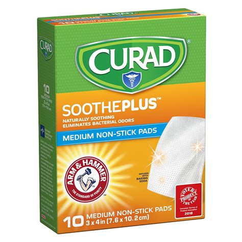 Curad Cur Ah Soothe Plus Medium Non Stick Pads With Arm And Hammer