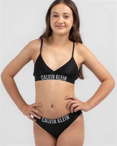 Shop Calvin Klein Girls Cross Over Triangle Bikini Set In Pvh Black