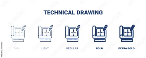 technical drawing icon. Thin, light, regular, bold, black technical ...