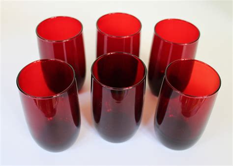 Vintage Ruby Red Drinking Glasses set of 6 by GarnetRow on Etsy