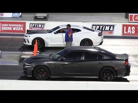 Chevy Camaro Ss Drags Dodge Charger Srt Hellcat Wheelslip Galore