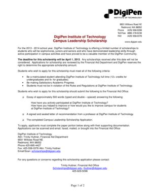 Fillable Online Digipen Institute Of Technology Campus Leadership