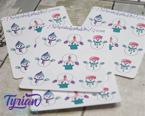 Snowman Stickers Set of Three Different Snow Men Great for | Etsy