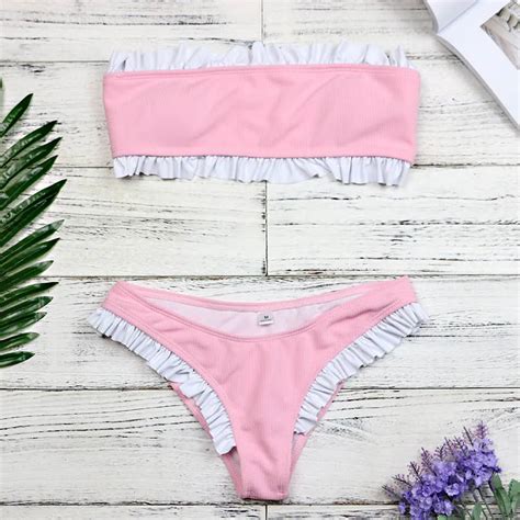 2018 Patchwork Bikinis Women Cute Swimwear Swimsuit Pleated Women