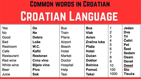 Croatian Language Common Words In Croatian Croatian Basic Words