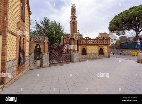 Wrought iron fence in the Güell Pavilions a work by Gaudí with the