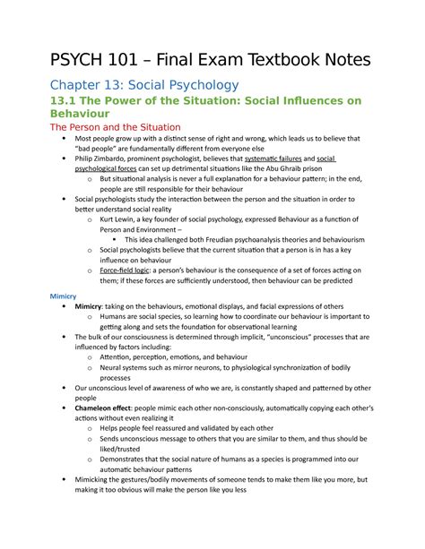 Introductory Psychology Notes Final PSYCH 101 Final Exam Textbook