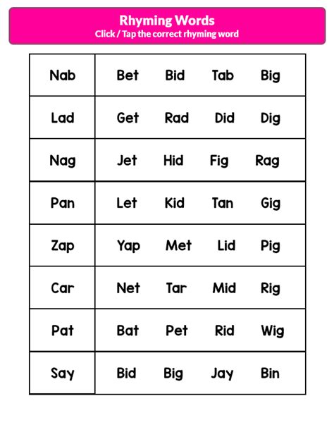 Find The Rhyming Word Set 2 Your Home Teacher