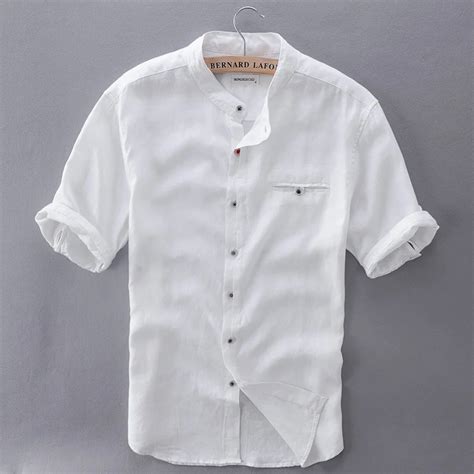 2017 Pure Linen Shirts Men Short Sleeve Solid White Men Shirt Brand