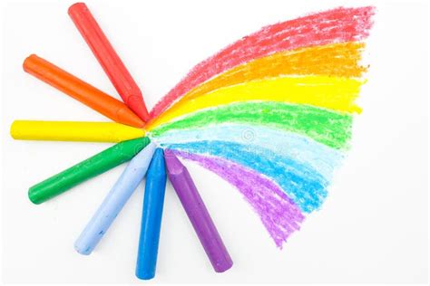 Child S Rainbow Crayon Drawing Stock Image - Image of colorful, craft ...