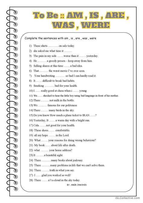 To Be Am Is Are Was Were English Esl Worksheets Pdf And Doc