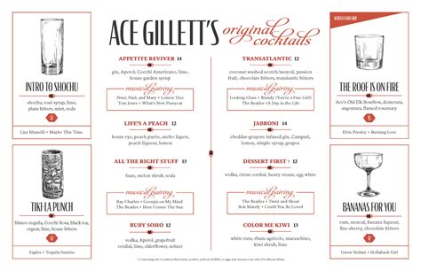 Ace Gillett S Menu Drinks Dinner Dessert Ace Gilletts