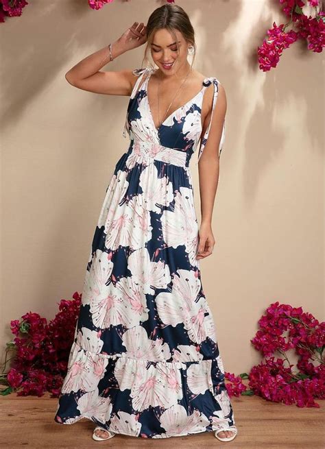 Vestido Longo Floral Azul Al As E Babado Long Dress Plus Size