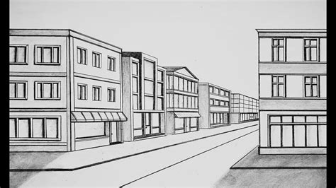 How To Draw City Street Buildings In One Point Perspective Youtube