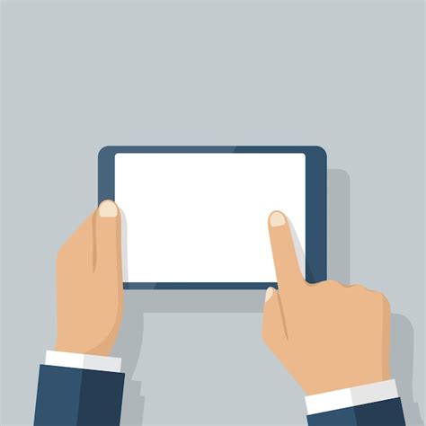 Premium Vector Man Holding Tablet In Hands Blank Touchscreen Finger