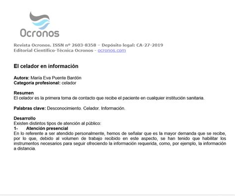 El Celador En Informaci N Ocronos Editorial Cient Fico T Cnica