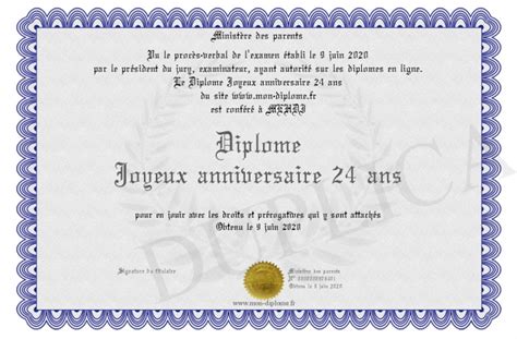 Diplome Joyeux Anniversaire 24 Ans