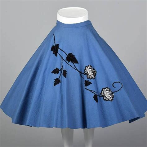 Medium 1950s Blue Floral Full Circle Skirt Floral Applique Etsy