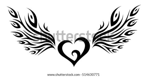 Heart Peacock Feather Wings Tribal Tattoo Stock Vector Royalty Free